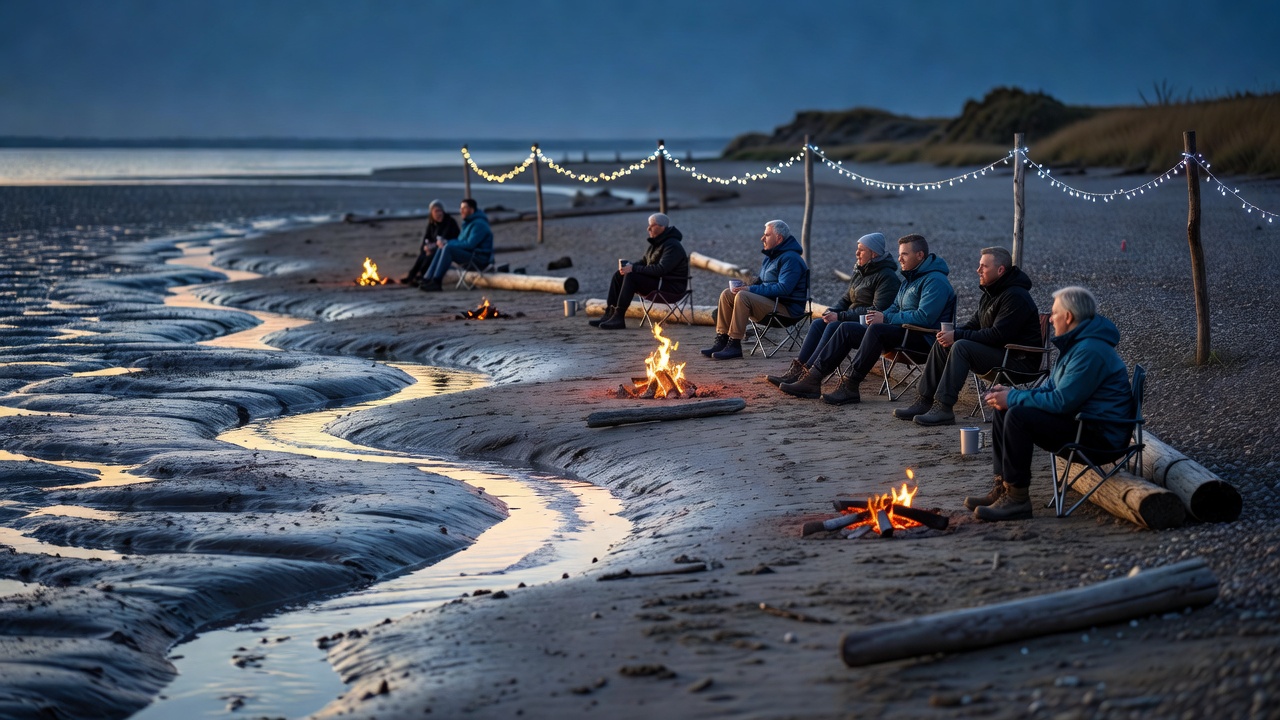 Exploring how tidal patterns shape informal evening gatherings along remote estuary edges