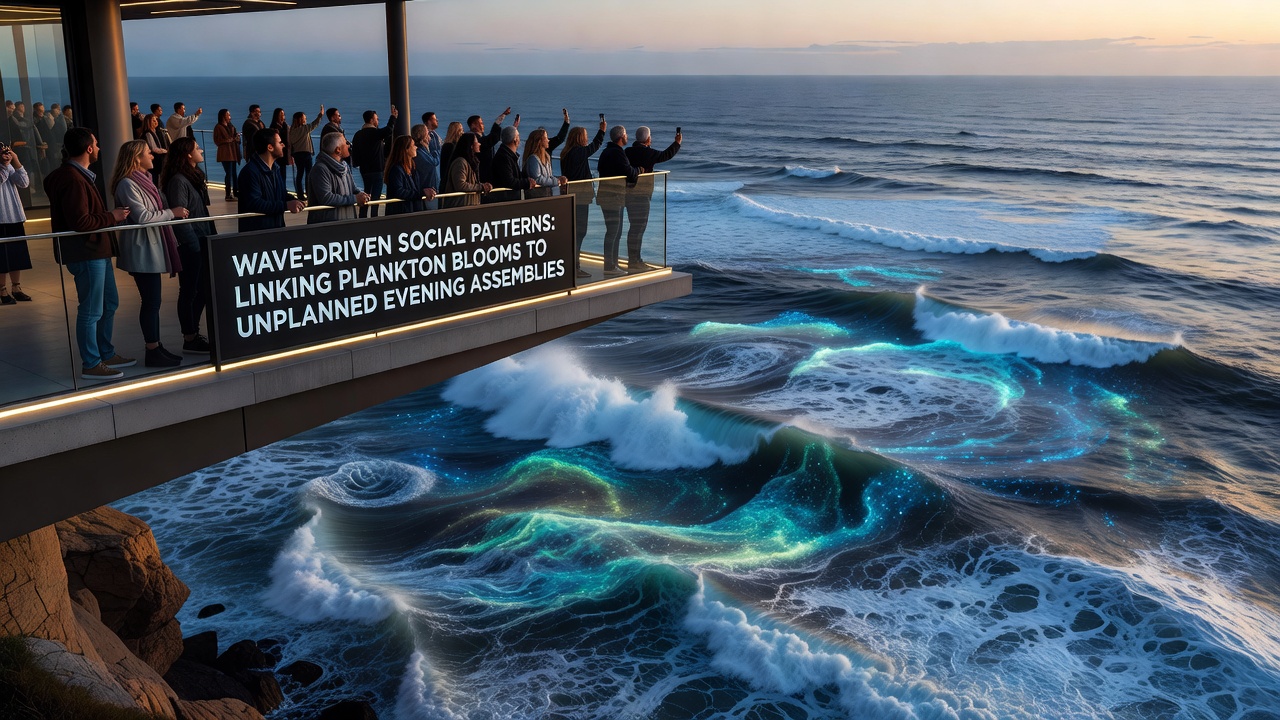 Nighttime scene of small groups gathered on a barrier island beach watching bioluminescent waves
